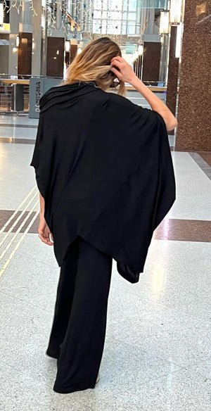 Siyah Ring Viskon Bol Örme Tunik
