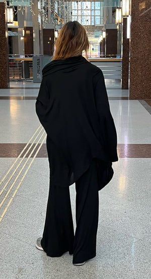 Siyah Ring Viskon Bol Örme Tunik