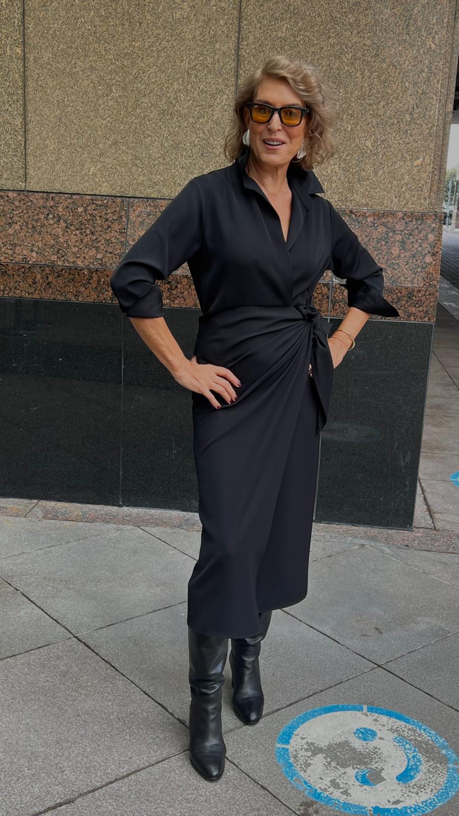 Siyah Krep Sexy Elbise