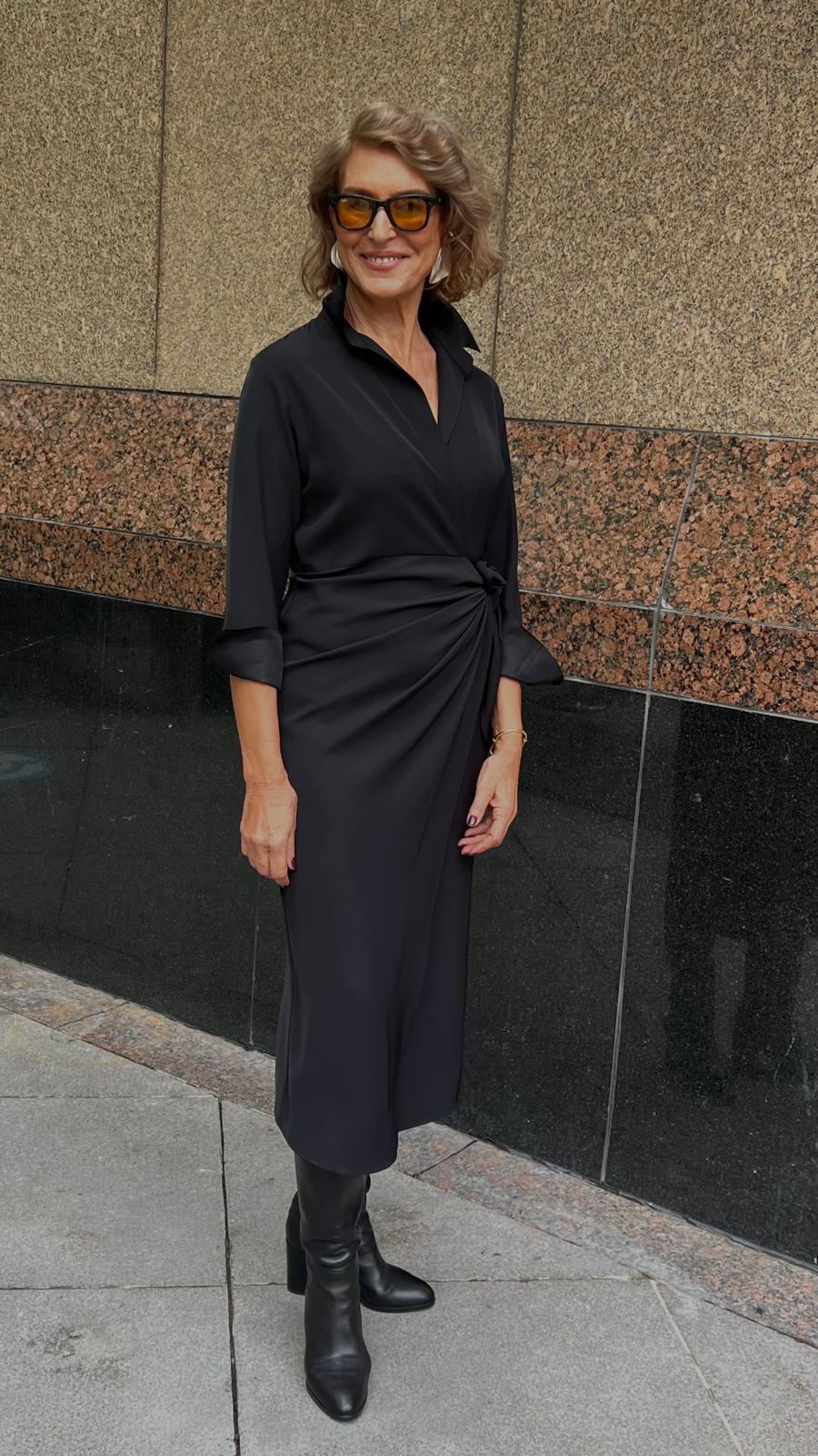 Siyah Krep Sexy Elbise