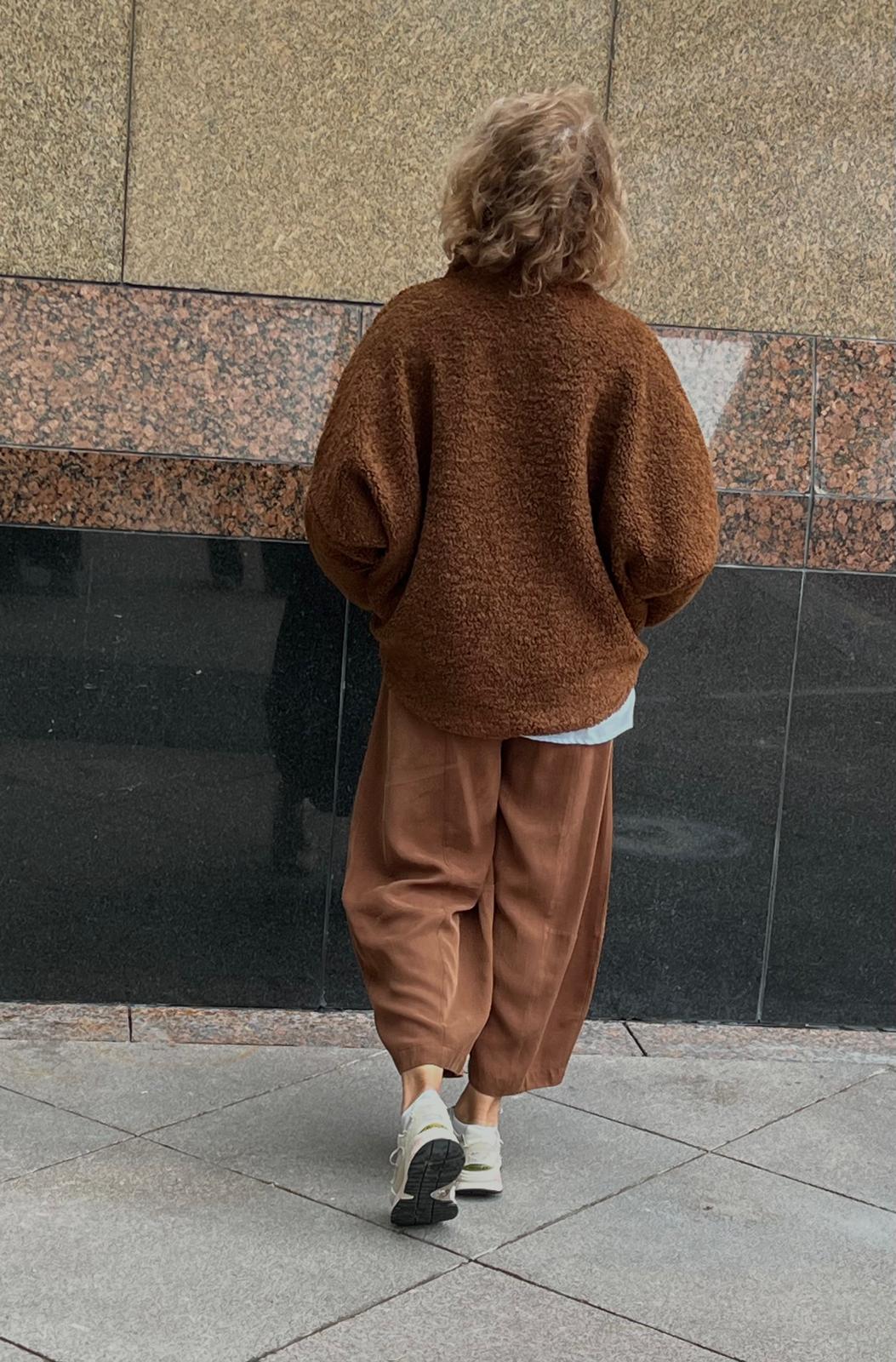 Kahverengi Kısa Martin Kap Tafta Astarlı Peluş Ceket