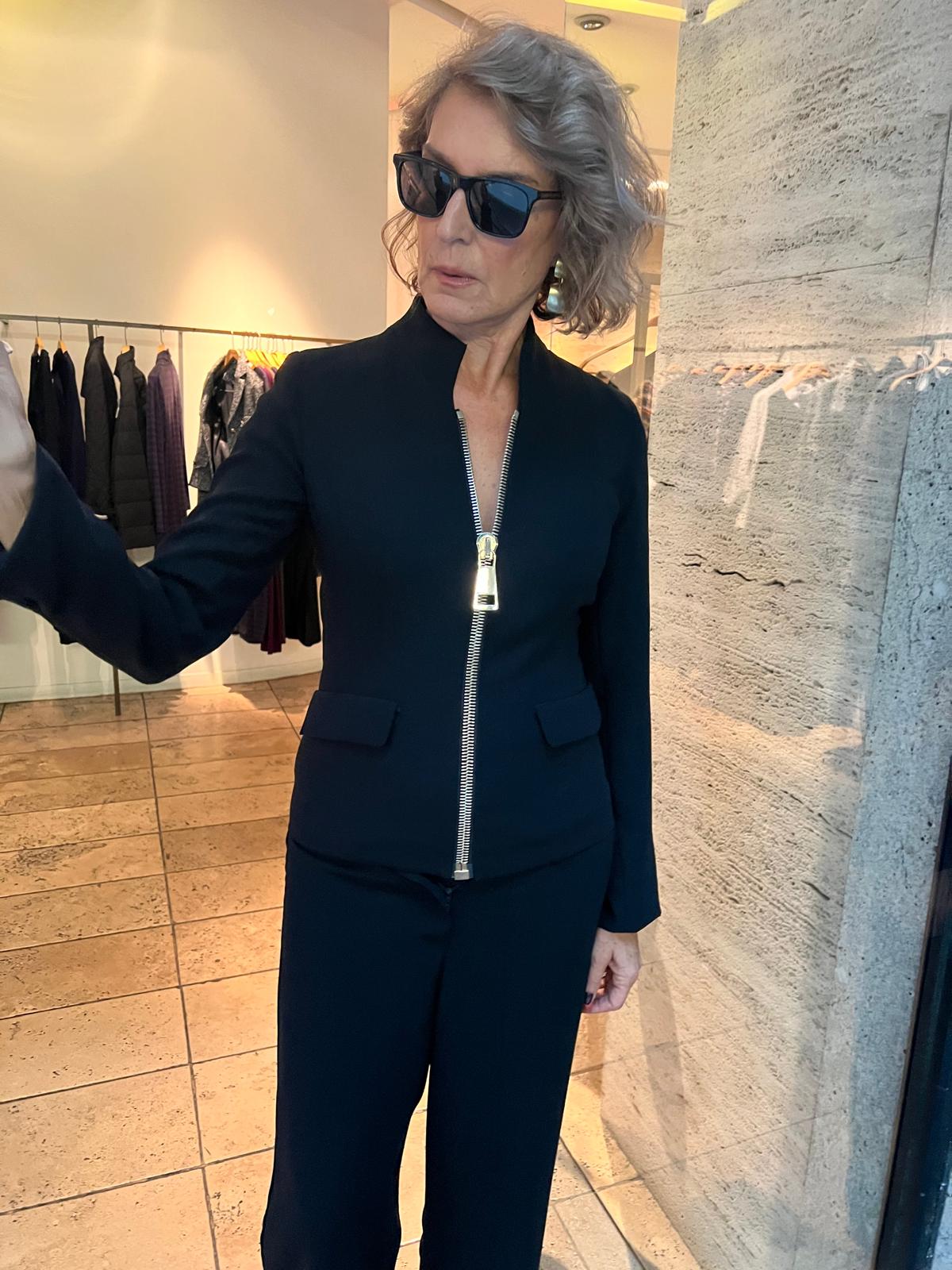 Siyah Dar Kalıp Orj Fermuarlı Kalın Şık Ceket