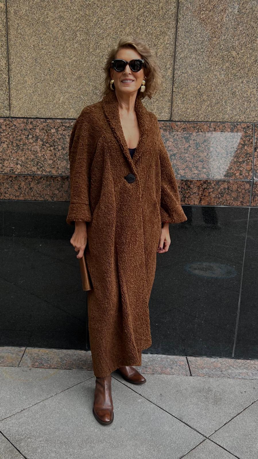 Kahverengi Rahat Modern Kalıp Yumuşak Peluş Palto