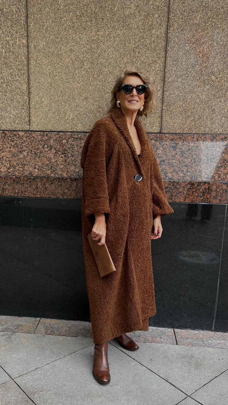 Kahverengi Rahat Modern Kalıp Yumuşak Peluş Palto