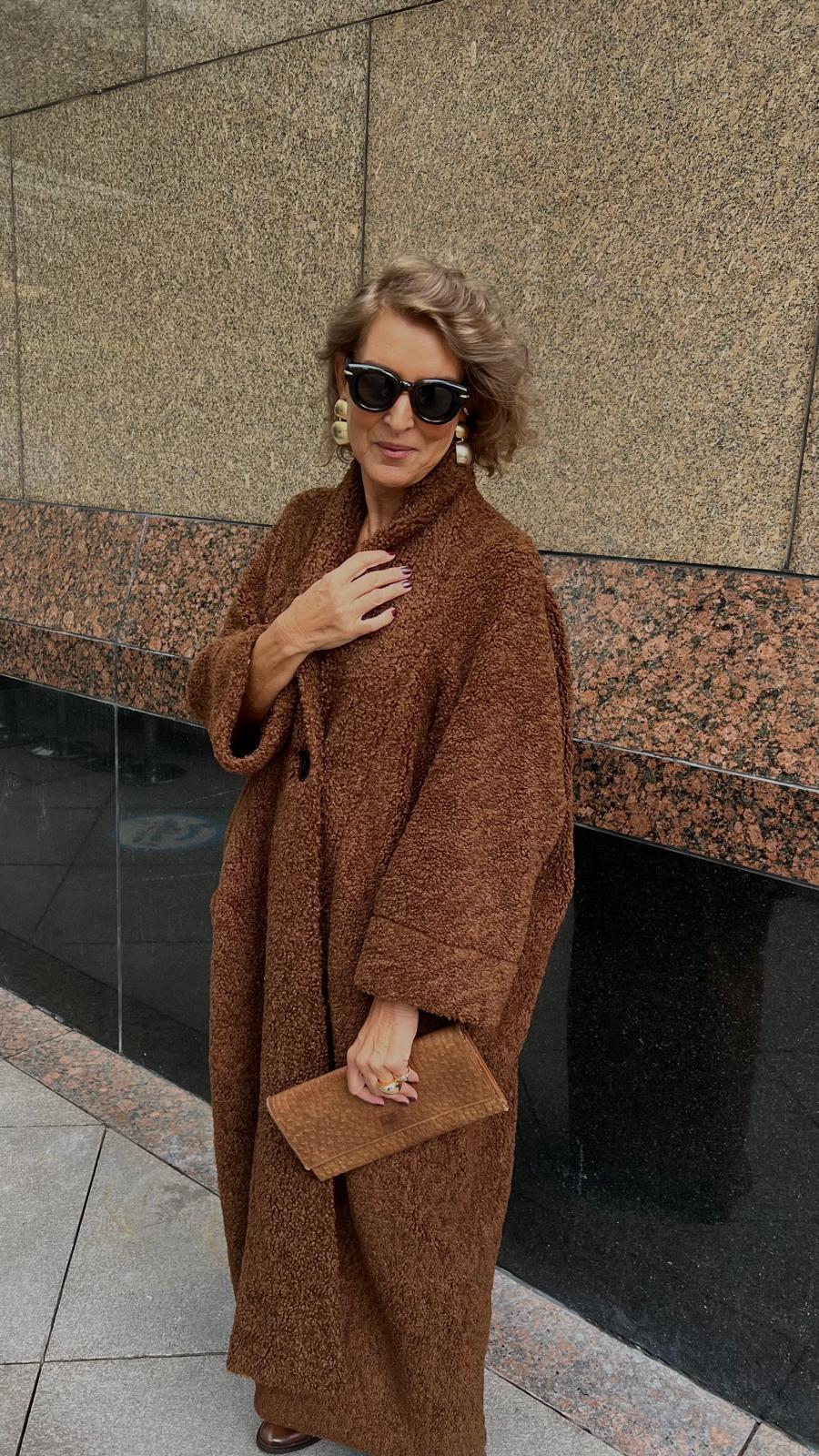 Kahverengi Rahat Modern Kalıp Yumuşak Peluş Palto