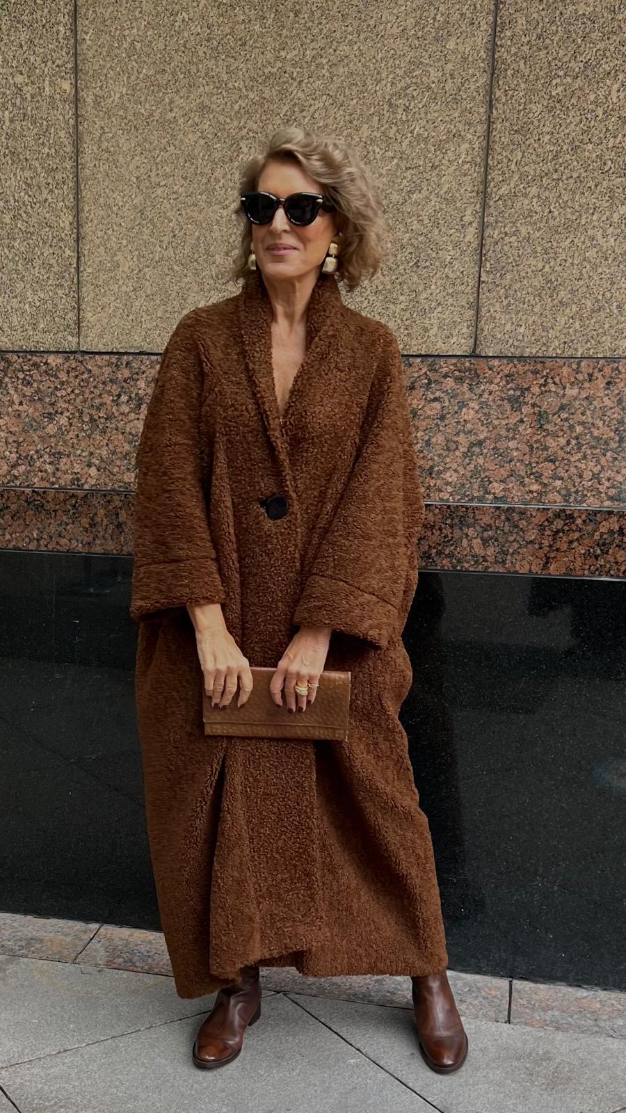 Kahverengi Rahat Modern Kalıp Yumuşak Peluş Palto