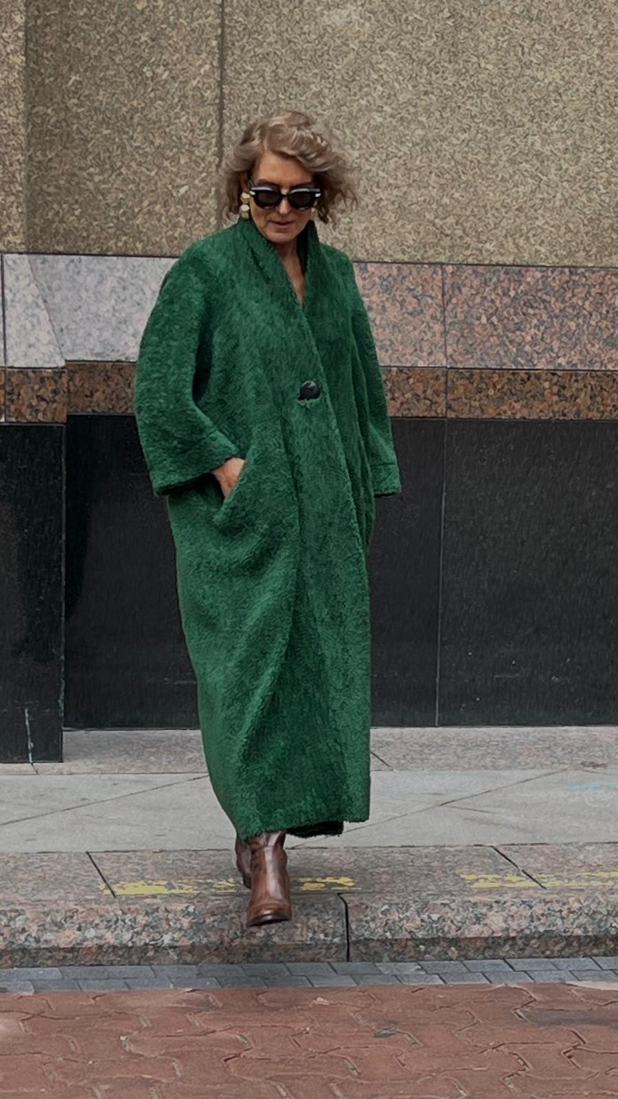 Yeşil Modern Rahat Kalıp Peluş Palto