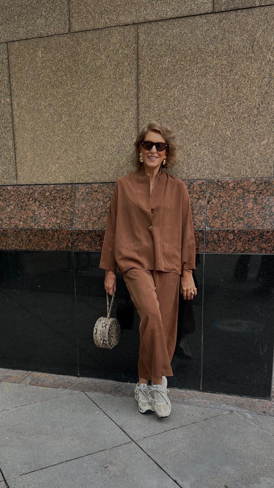 Kahverengi Tencel Rahat Astarsız İki Düğmeli Ceket