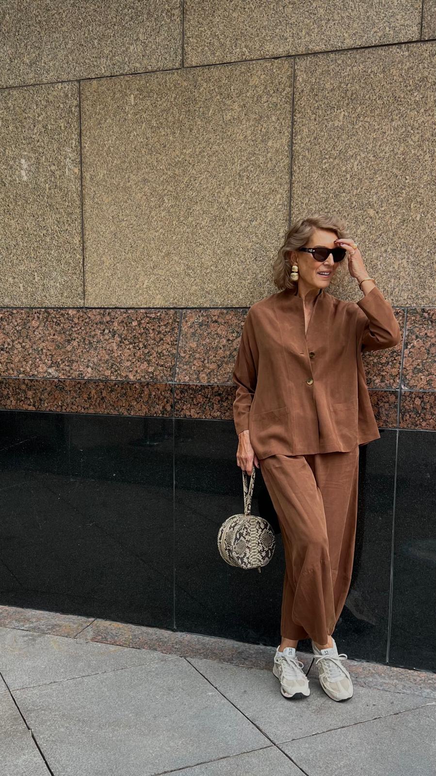 Kahverengi Tencel Rahat Astarsız İki Düğmeli Ceket