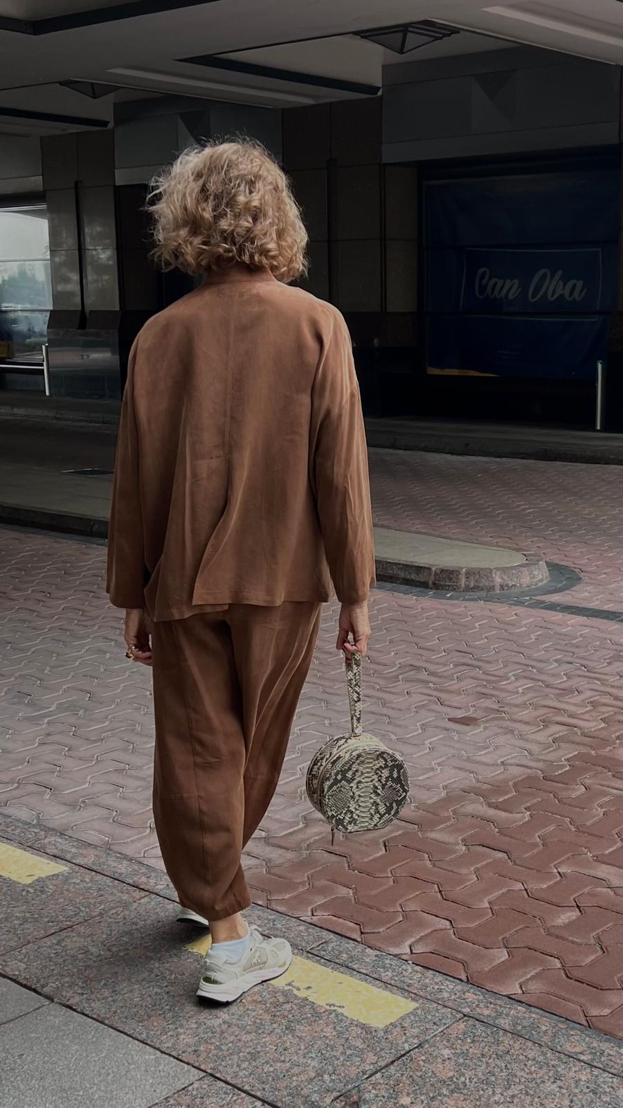 Kahverengi Tencel Rahat Astarsız İki Düğmeli Ceket