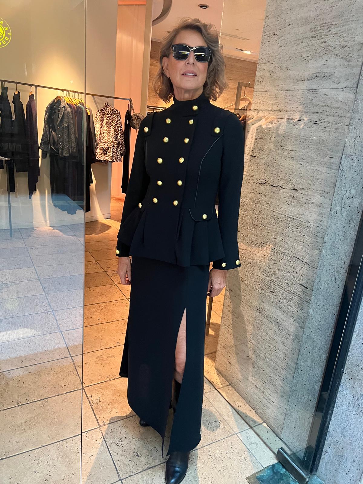 Siyah Bol Düğmeli Vücuda Oturan Krep Asker Ceket