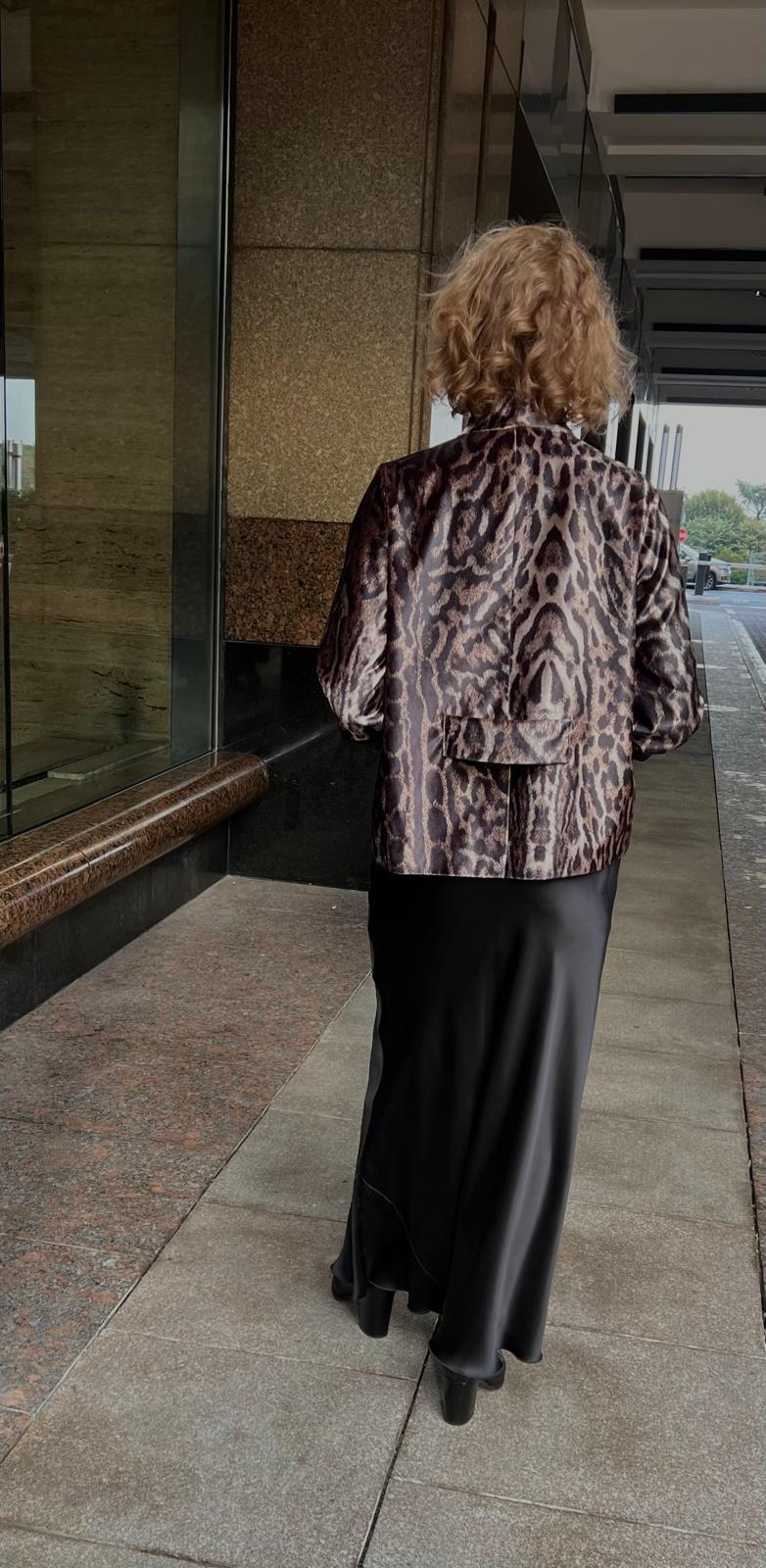 Safari Desen Kadife Dik Yaka Ceket