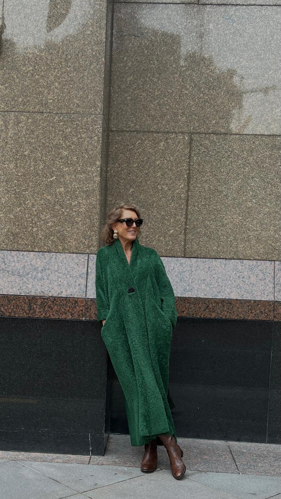 Yeşil Modern Rahat Kalıp Peluş Palto