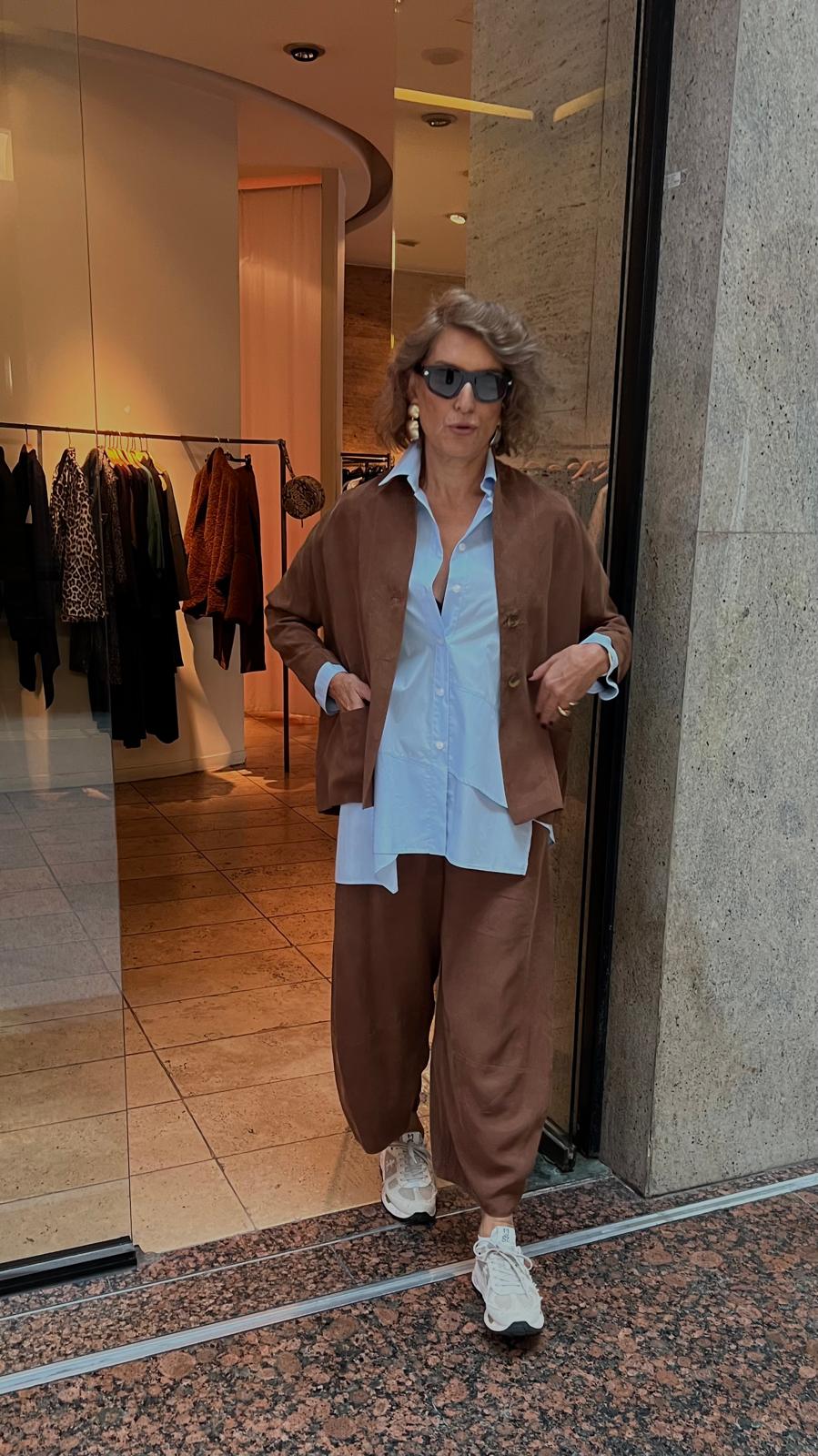 Kahverengi Tencel Rahat Astarsız İki Düğmeli Ceket