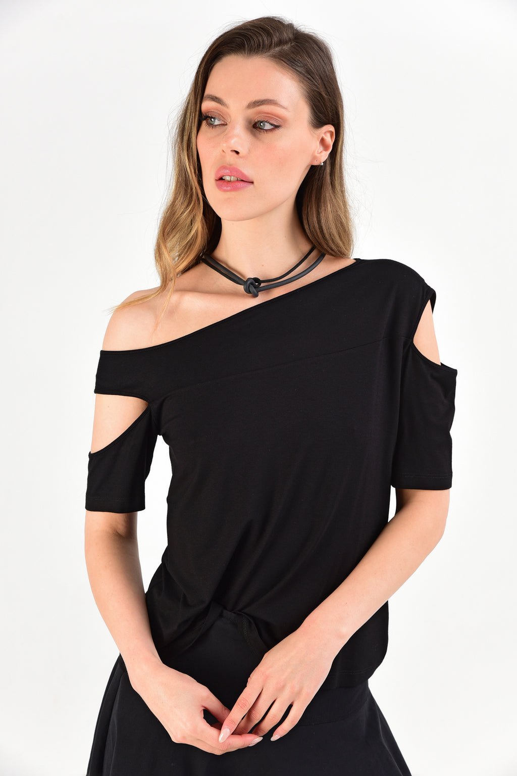 Siyah Örme Stylish Kolu Sarkık Bluz
